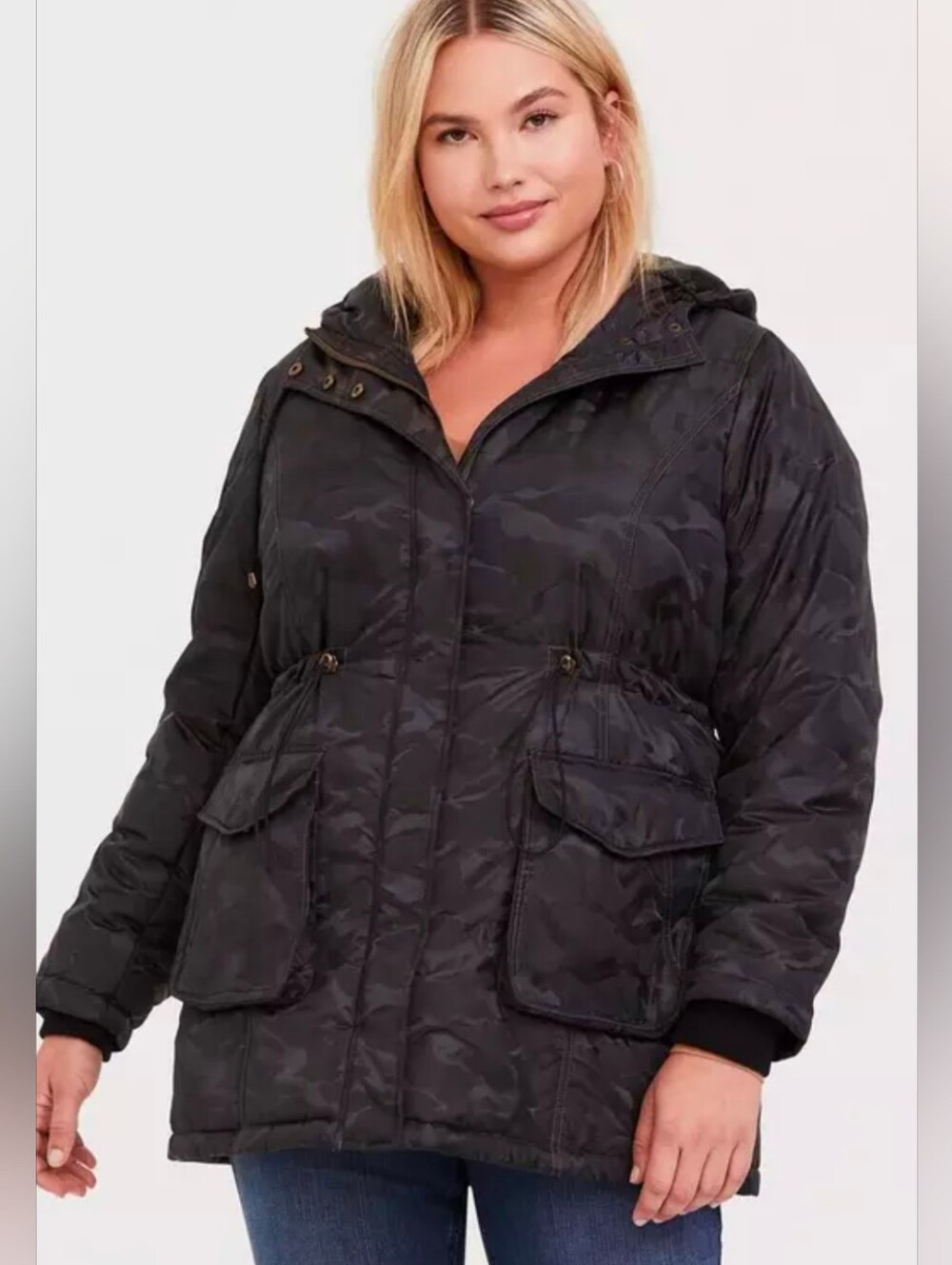 Torrid Camo Cargo Coat Hooded Parka Coat Jacket Black Grey Size 4 4X 4XL